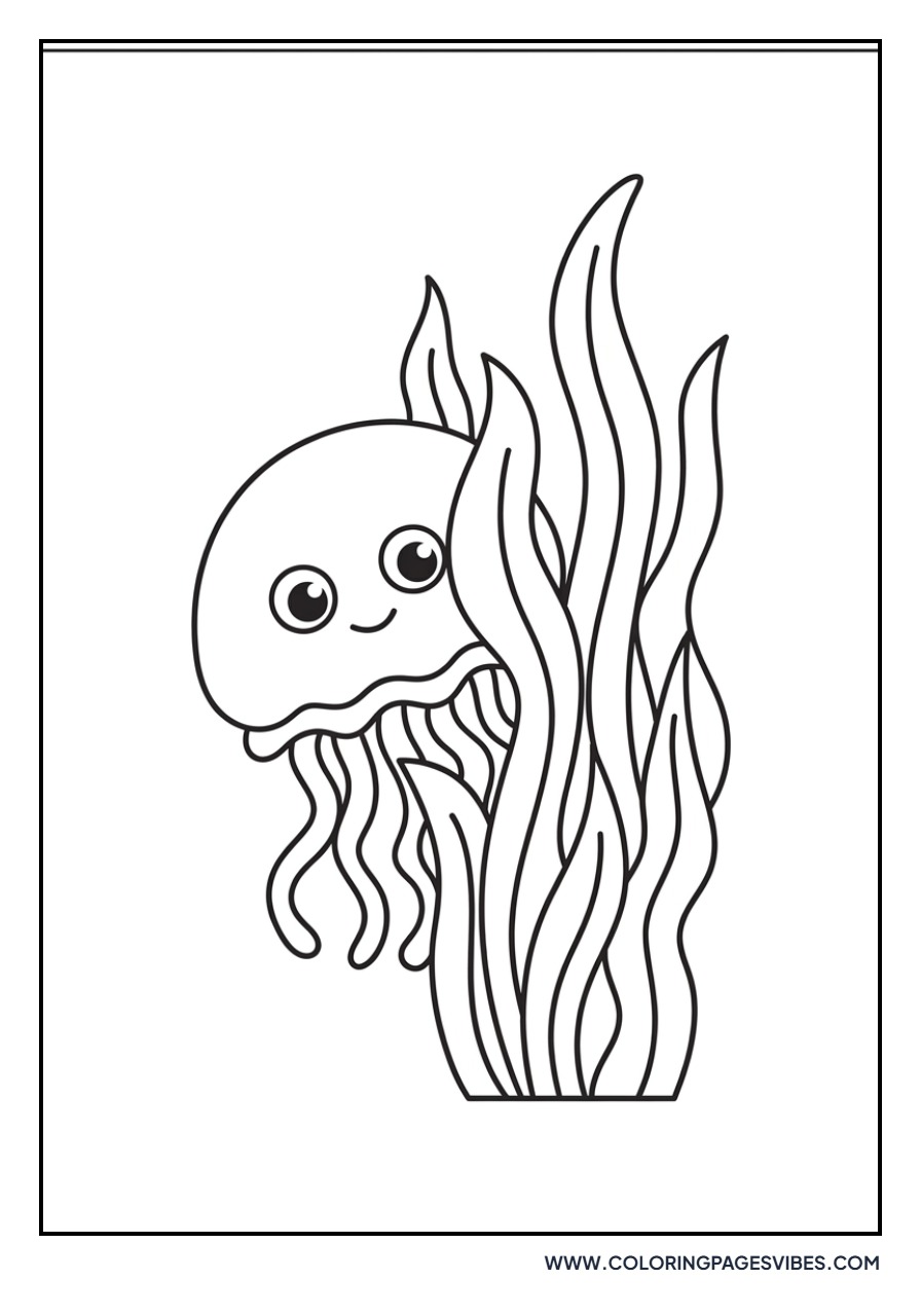 Shy Jellyfish Hiding behind Seaweed