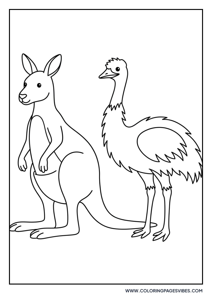 Kangaroo and Emu Standing Together
