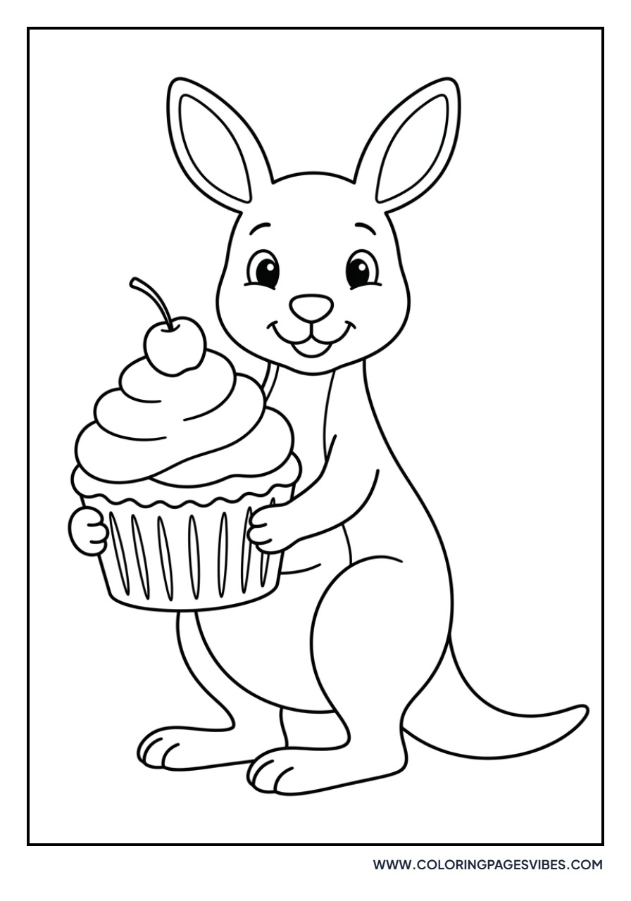 Kangaroo Holding a Cupcake