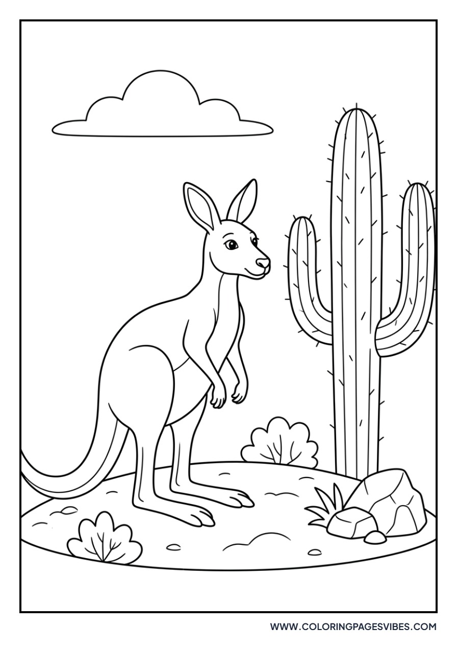 Kangaroo Near a Cactus