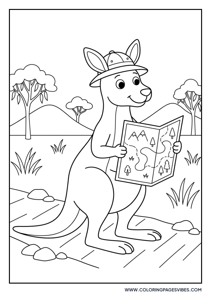 Kangaroo Reading a Map