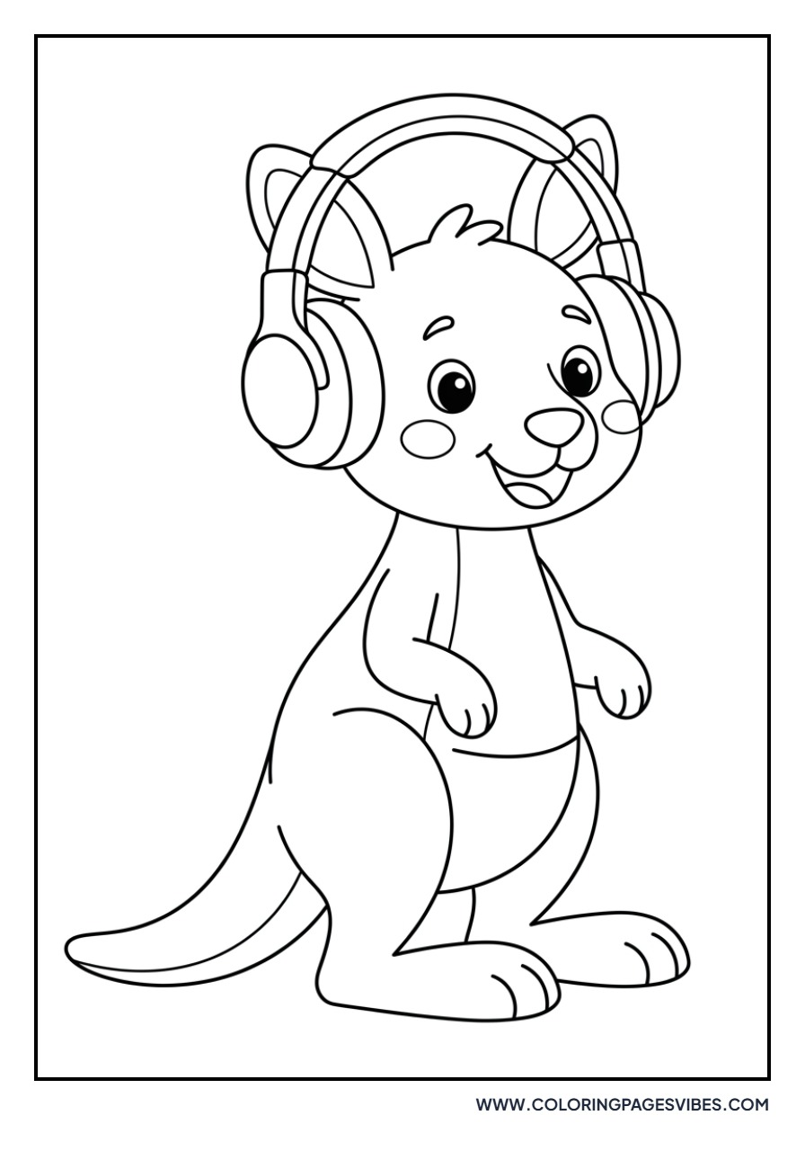 Kangaroo Wearing Headphones