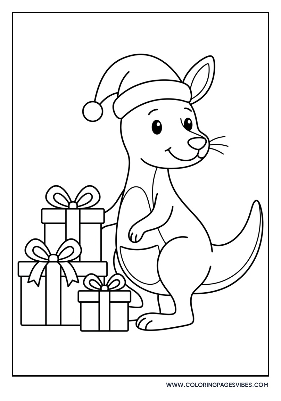 Kangaroo with a Christmas Hat