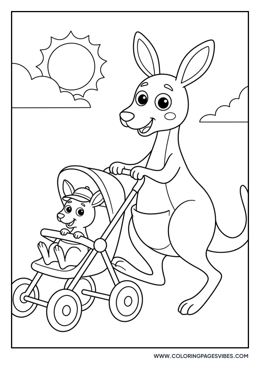 Kangaroo with Baby in Stroller