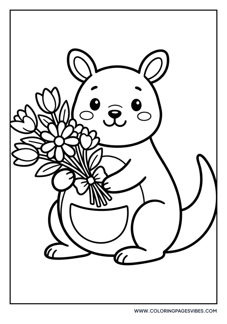 Kawaii Kangaroo with Flowers