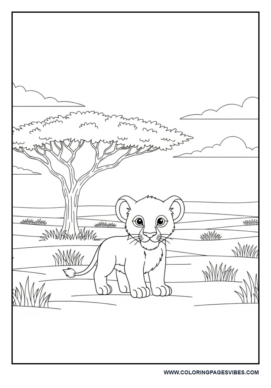 Baby Lion in Savanna