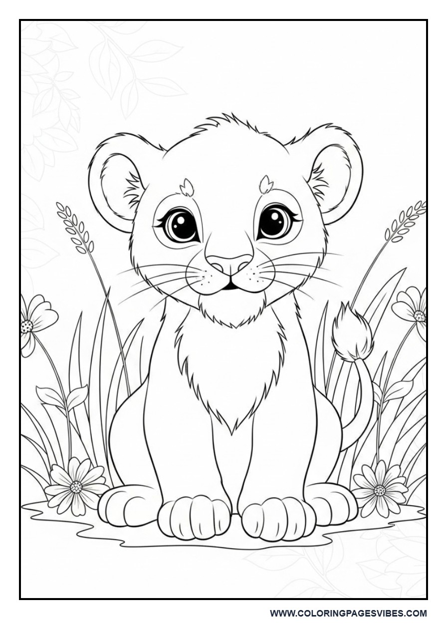 Cute Lion with Flowers