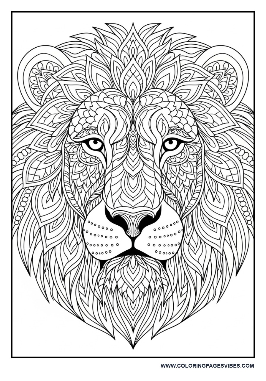 Detailed Mandala Lion Full Face