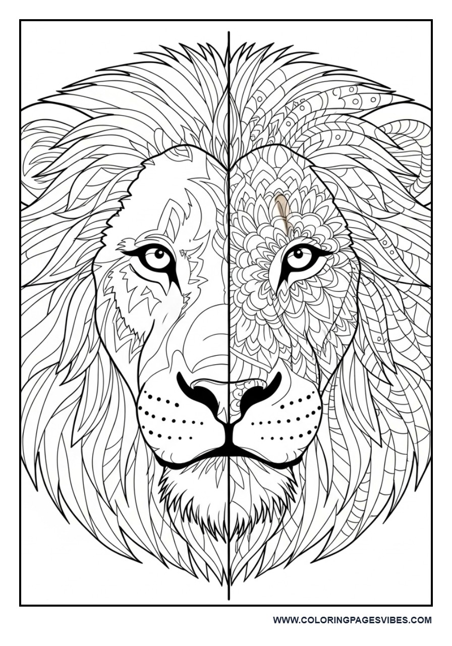 Half Realistic Half Mandala Lion