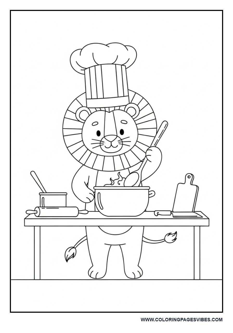 Lion Chef Cooking