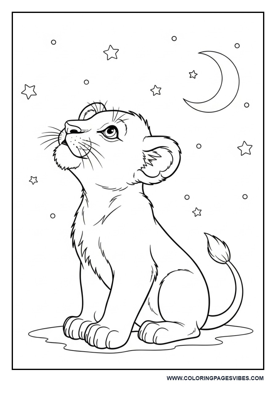 Lion Cub Looking at Stars