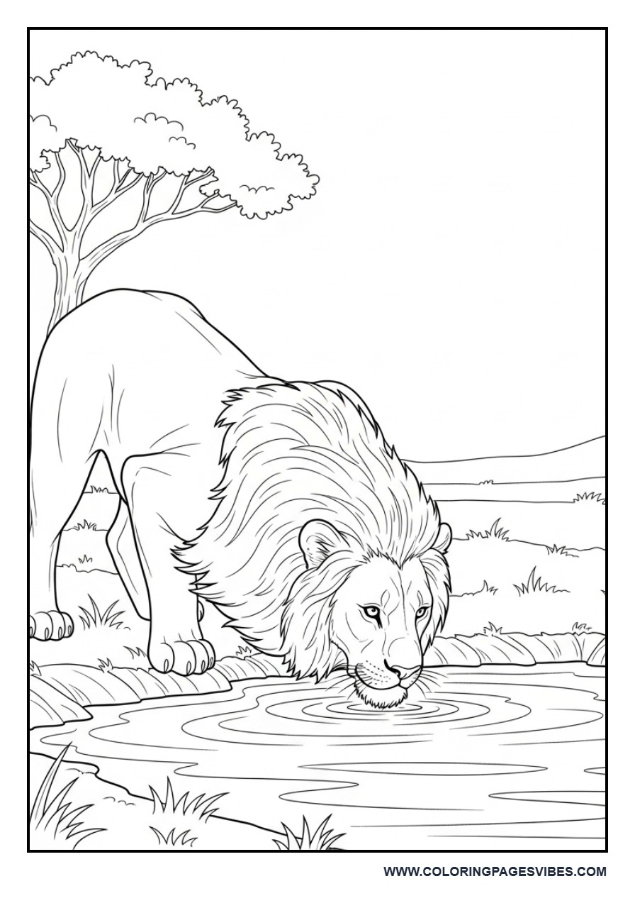 Lion Drinking Water
