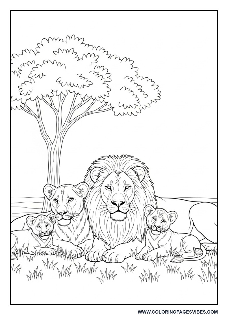 Lion Family Resting Together