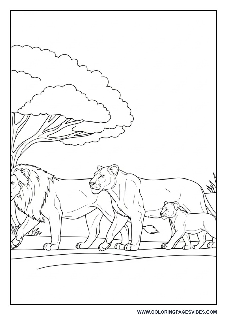 Lion Family Walking Together