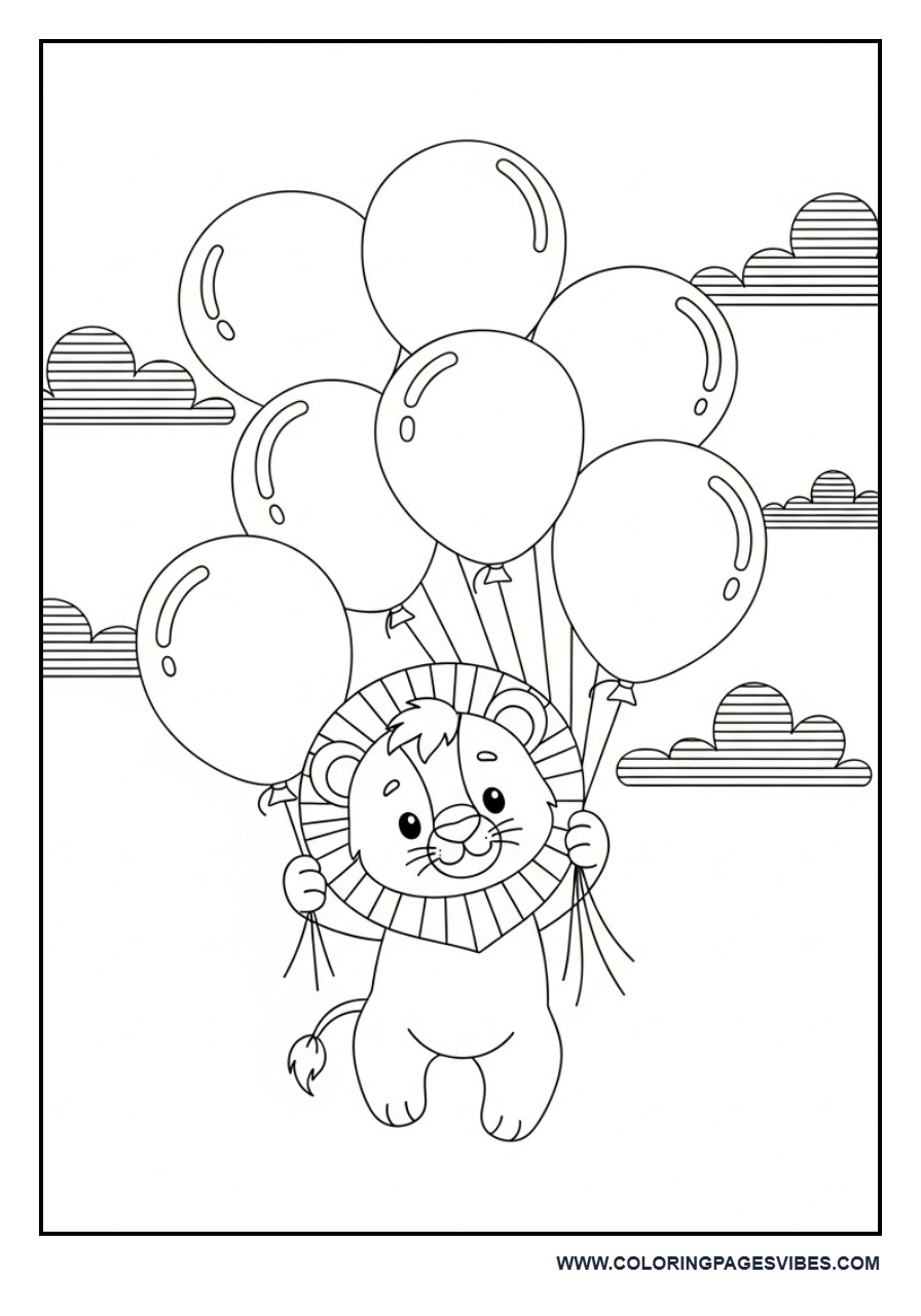 Lion Flying with Balloons