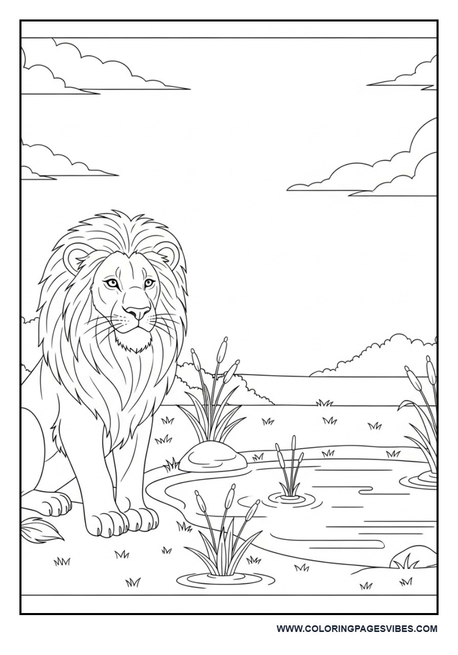 Lion Near Water Pond