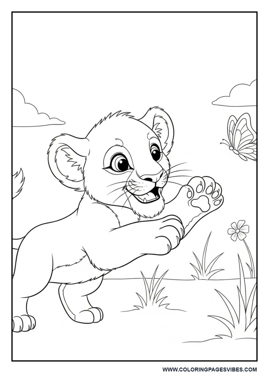 Lion Playing with Butterfly