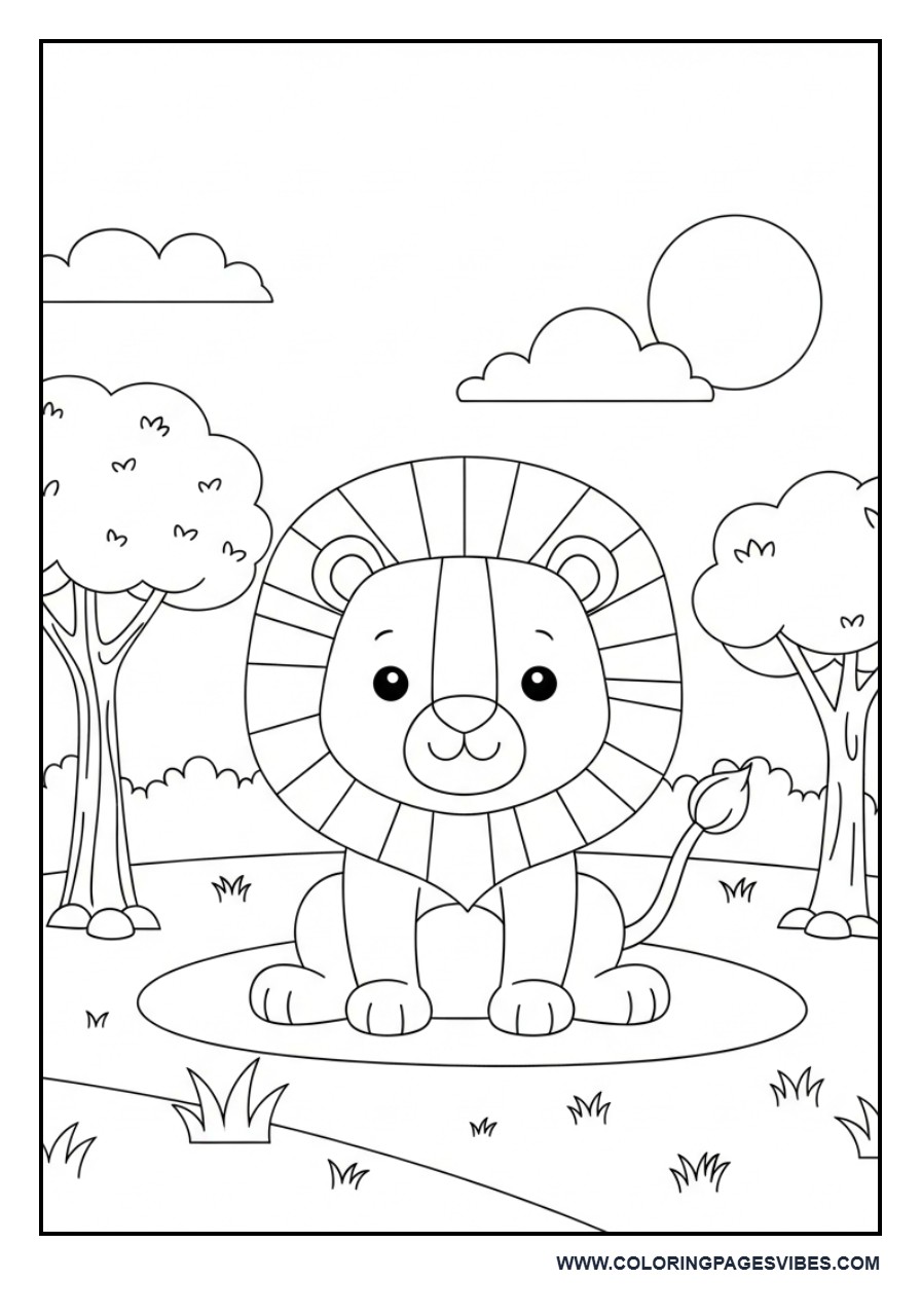 Lion Sitting in Simple Jungle