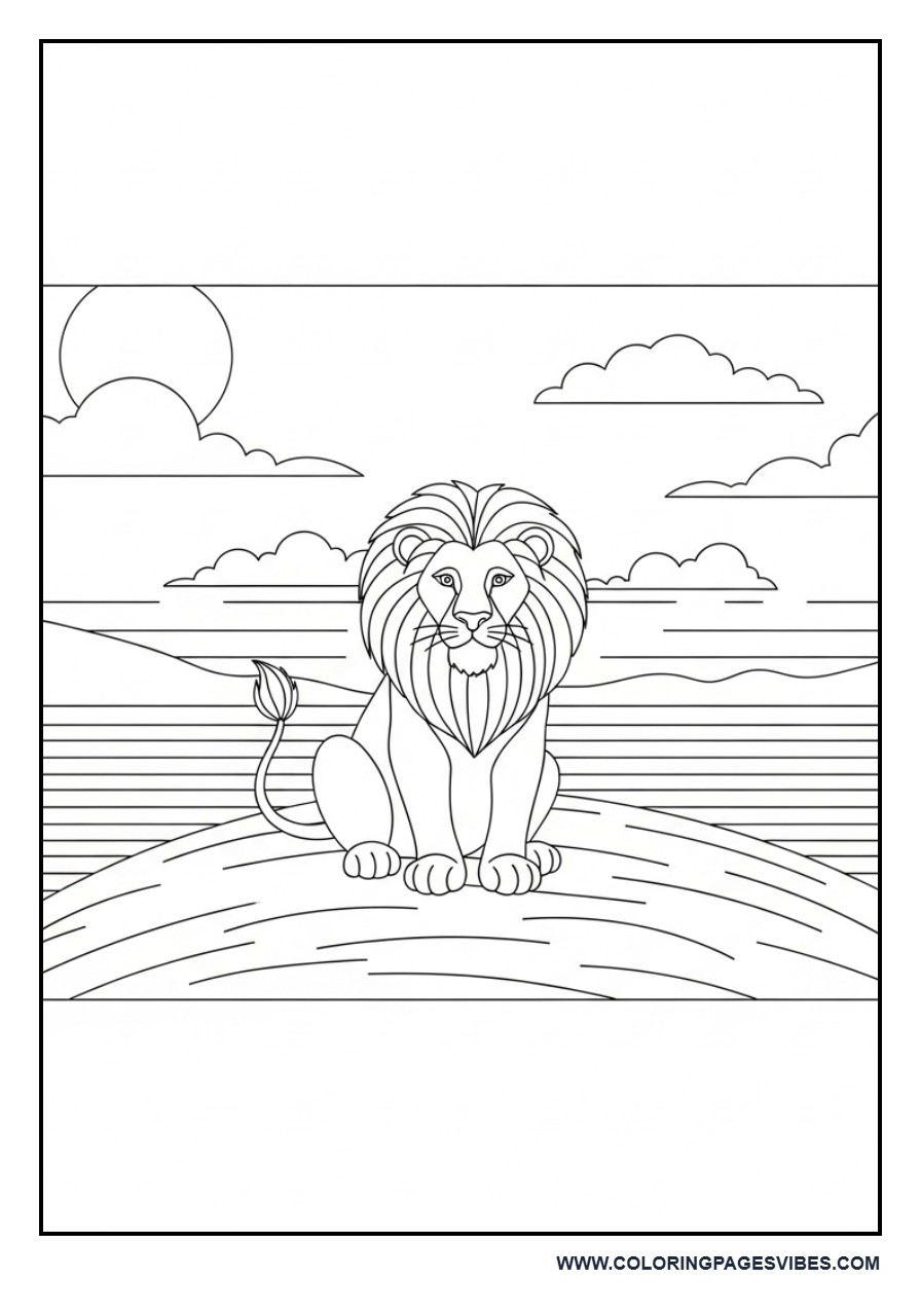 Lion Sitting on Small Hill