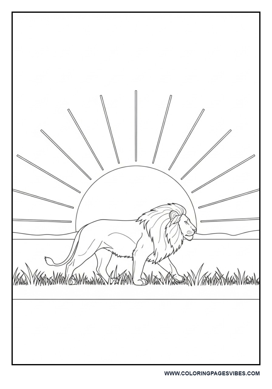 Lion Walking at Sunrise