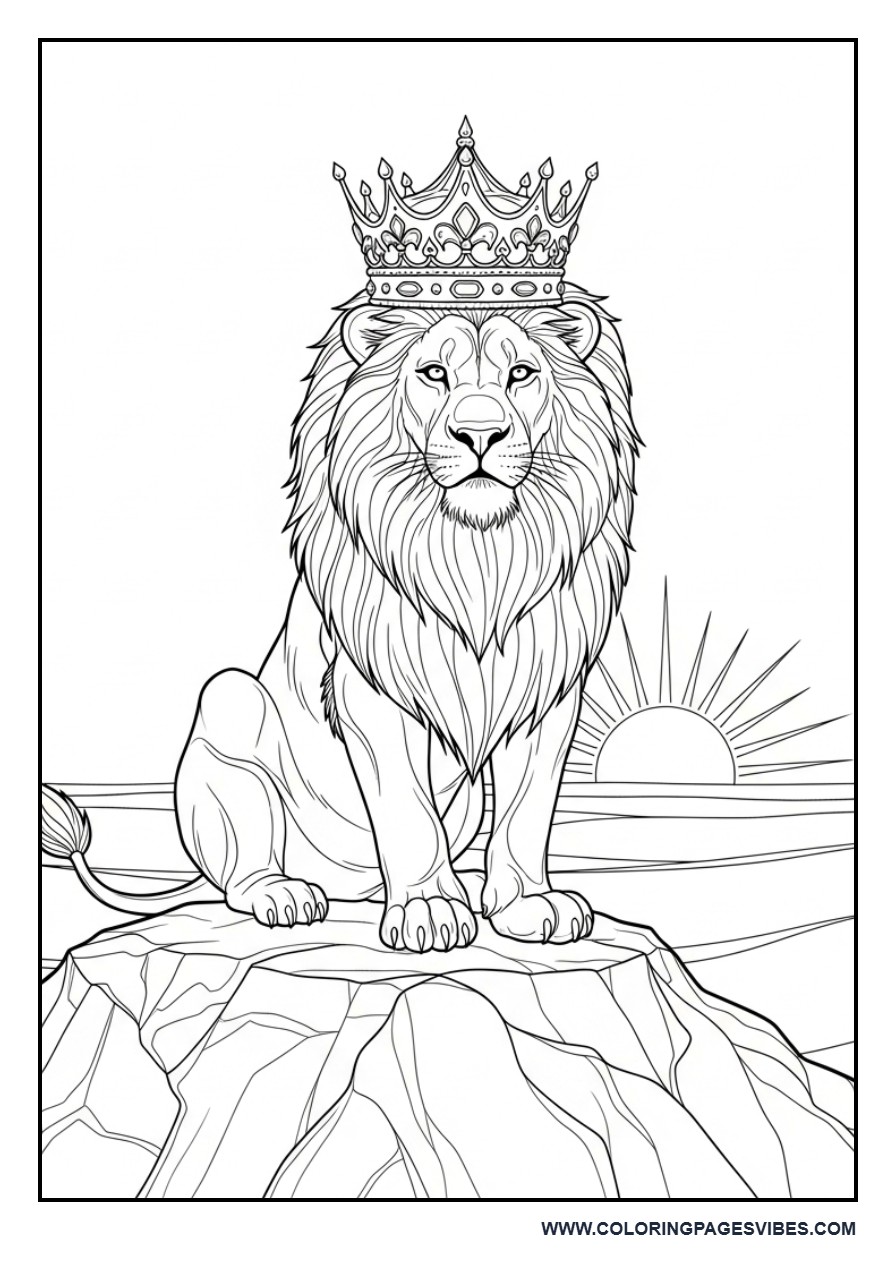 Lion with Crown Sitting on Rock
