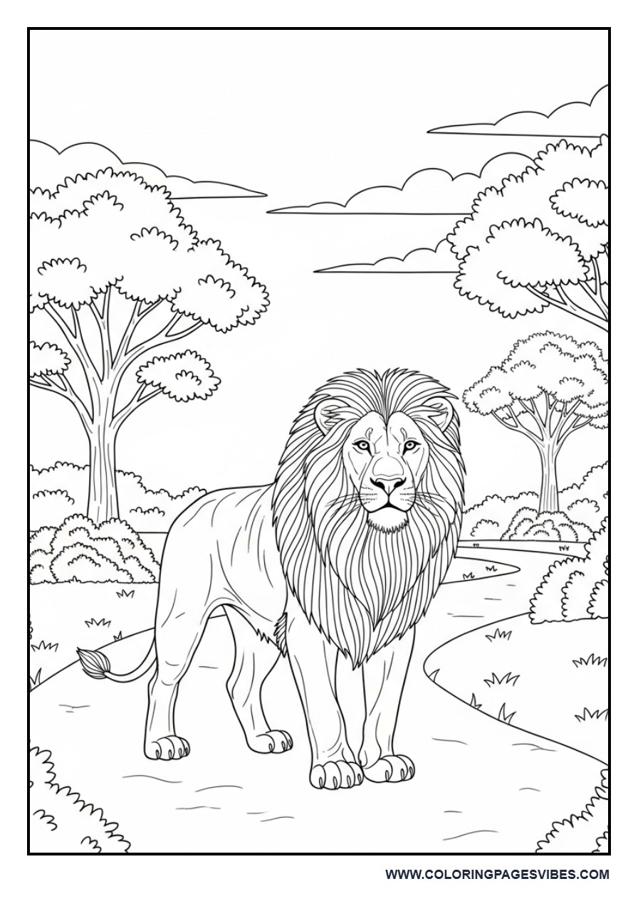Lion with Simple Jungle Path