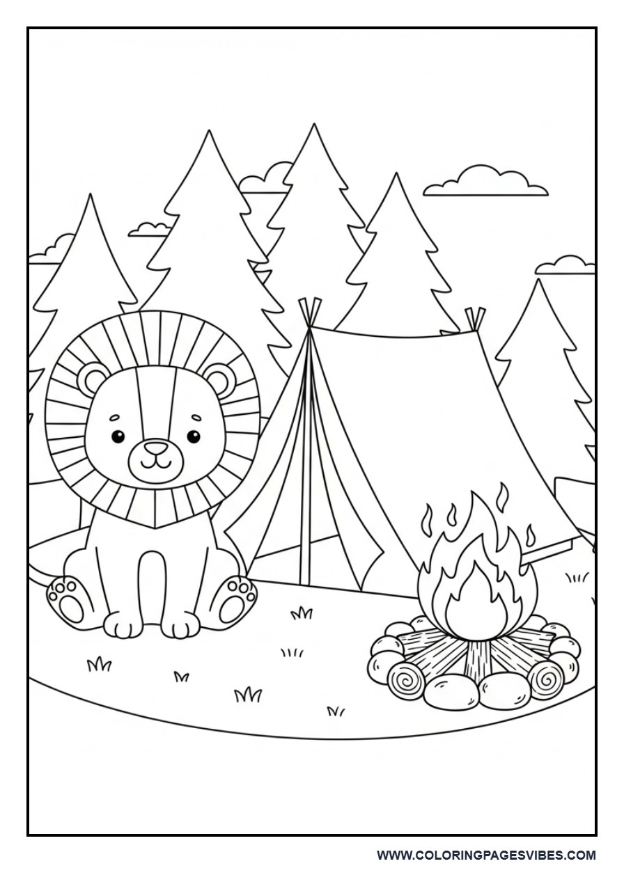 Lion with Simple Tent Camping