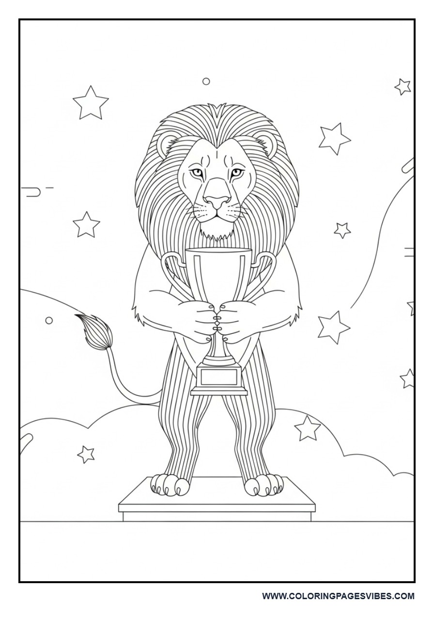 Lion with Trophy Winner Scene