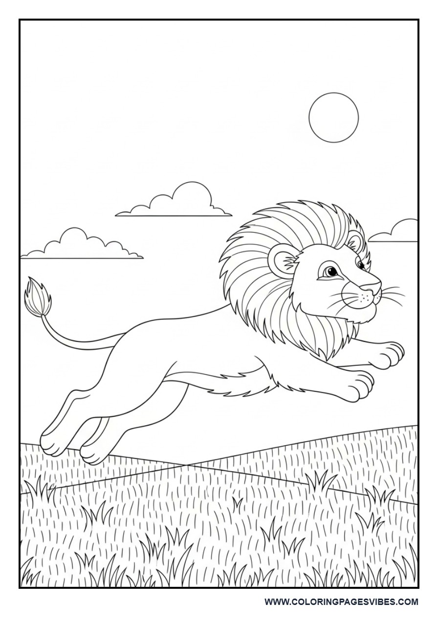 Playful Lion in Grass Field