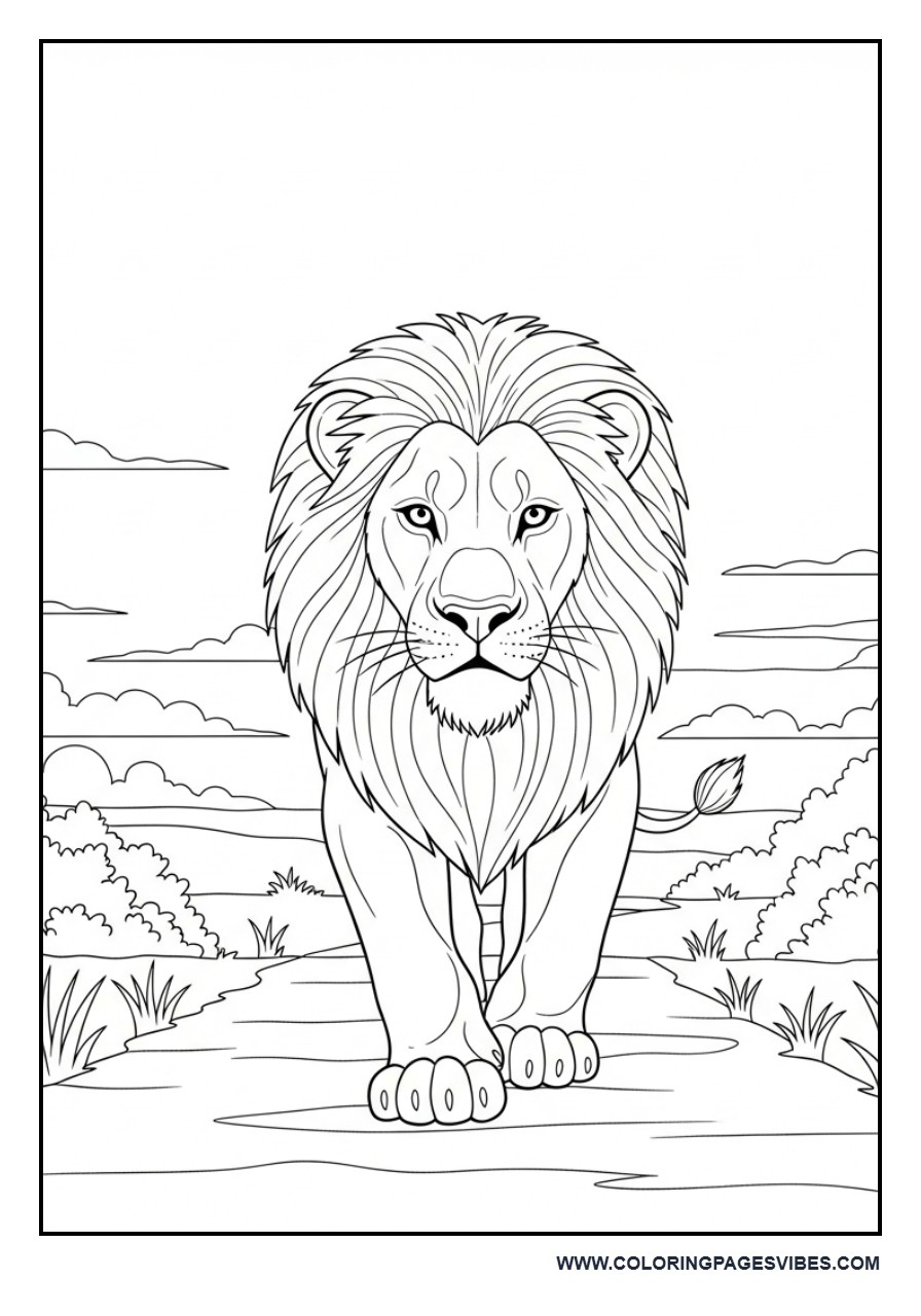 Walking Lion in Nature