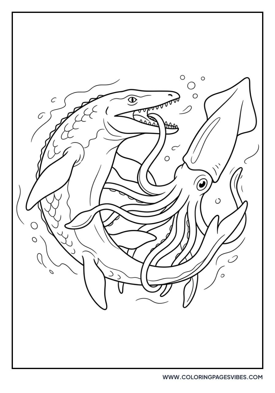 Mosasaurus and Giant Squid