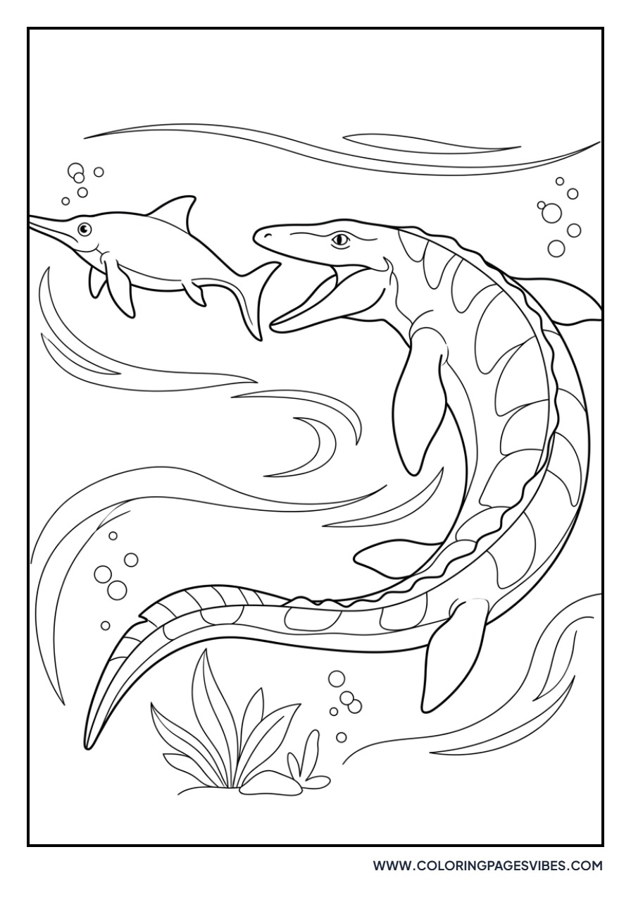 Mosasaurus and Ichthyosaur