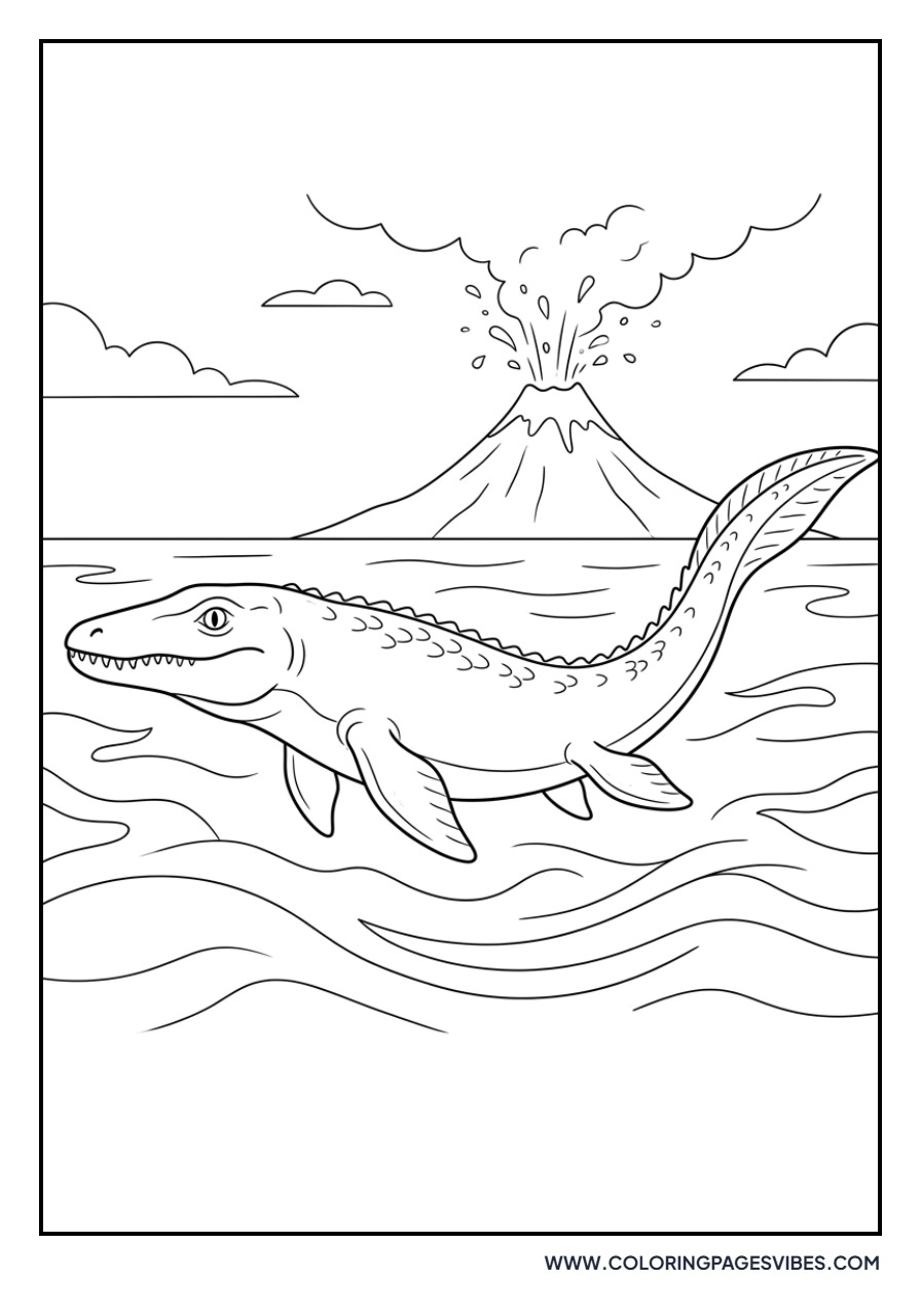 Mosasaurus Near Volcano