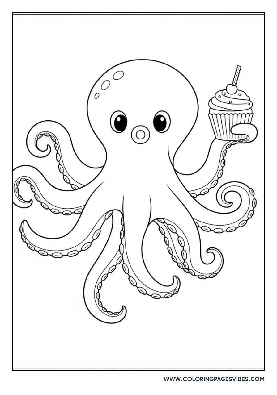 Octopus Holding Cupcake