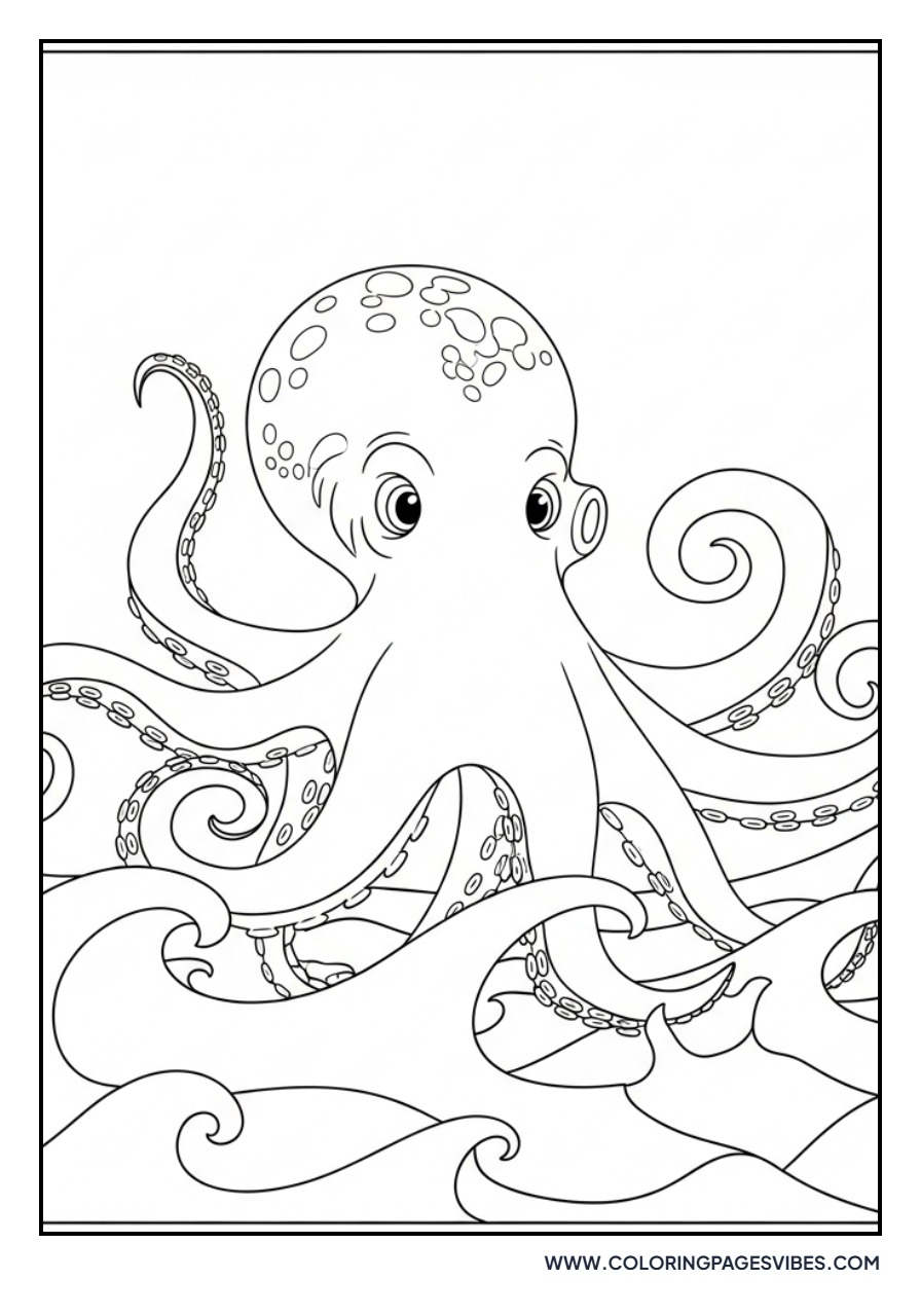 Octopus Under Ocean Waves
