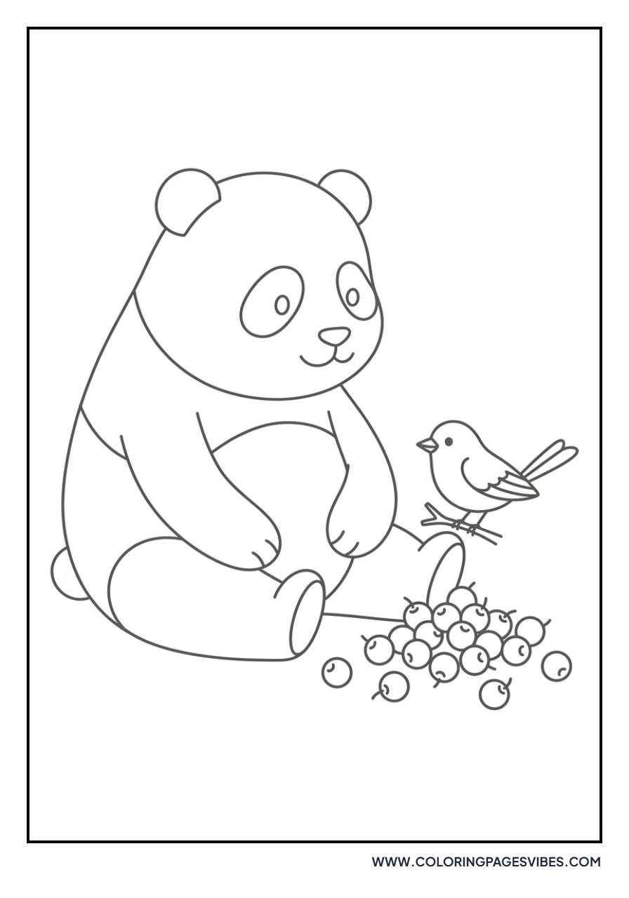 Panda and Bird Sharing Food