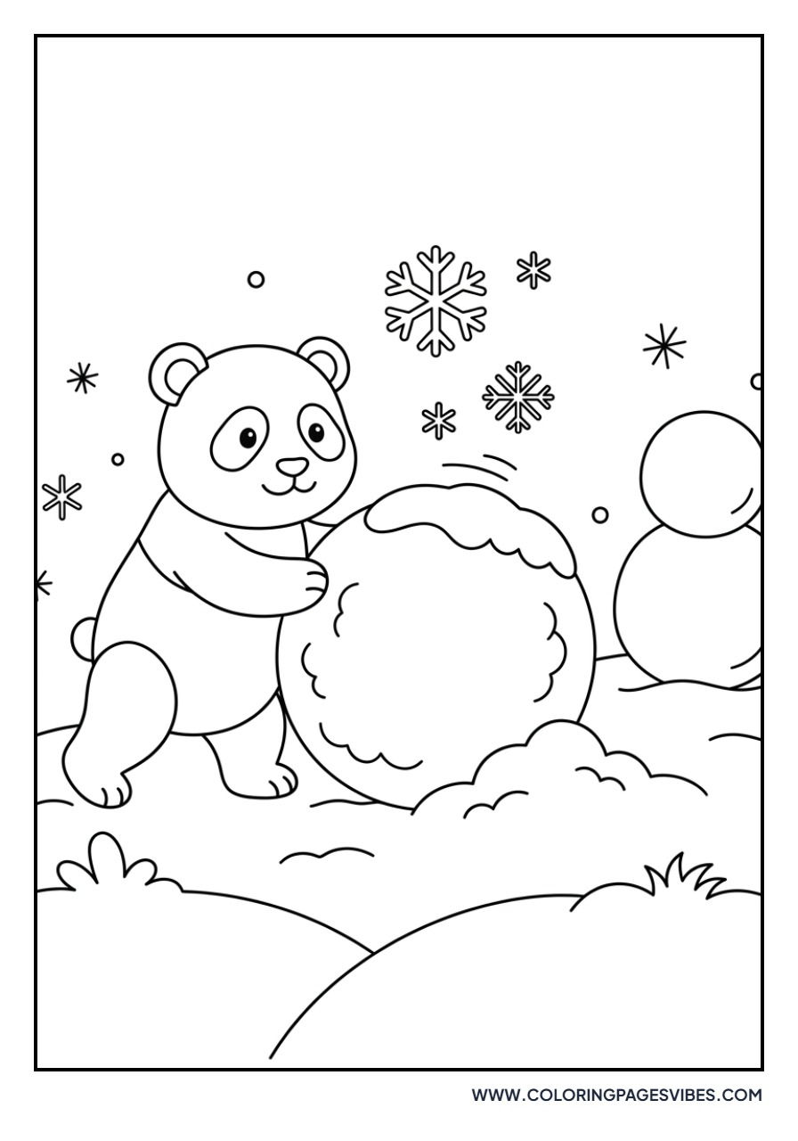Panda Building a Snowman