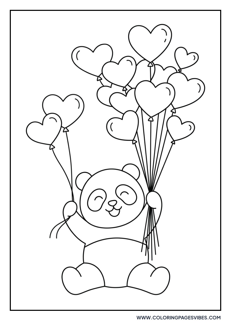 Panda Holding Balloons