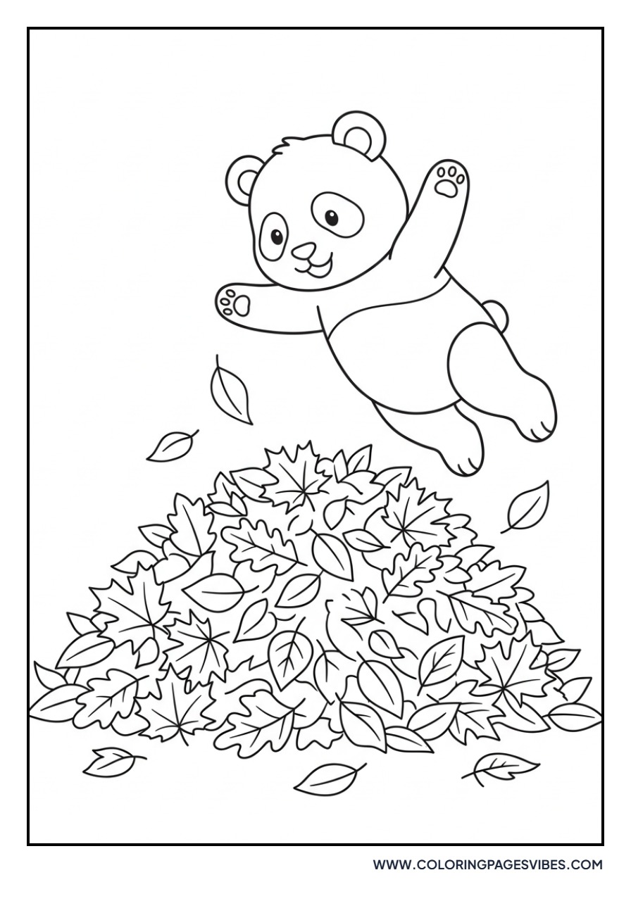 Panda Playing in Piles of Leaves