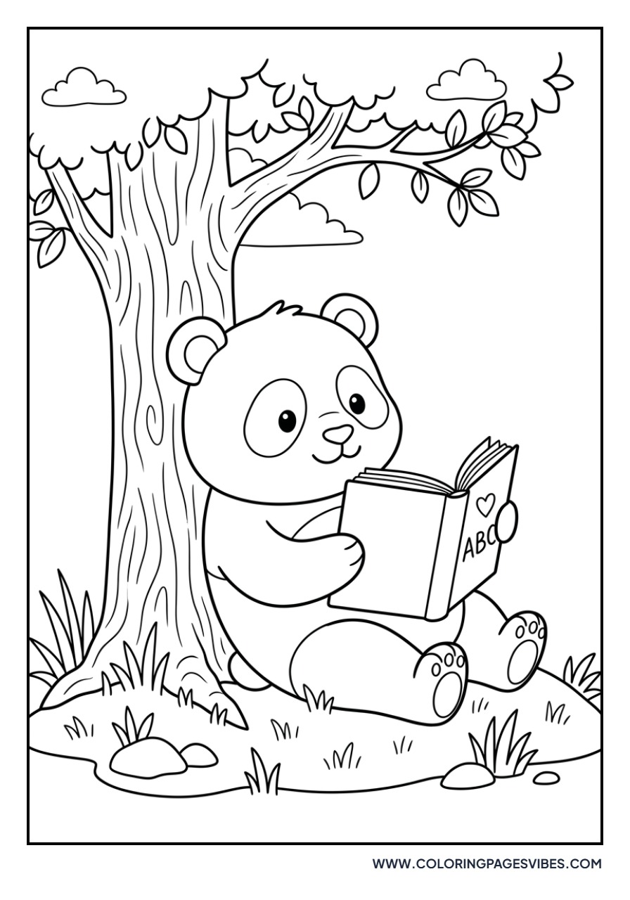 Panda Reading under a Tree