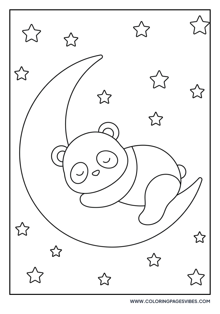 Panda Sleeping in a Moon Cradle