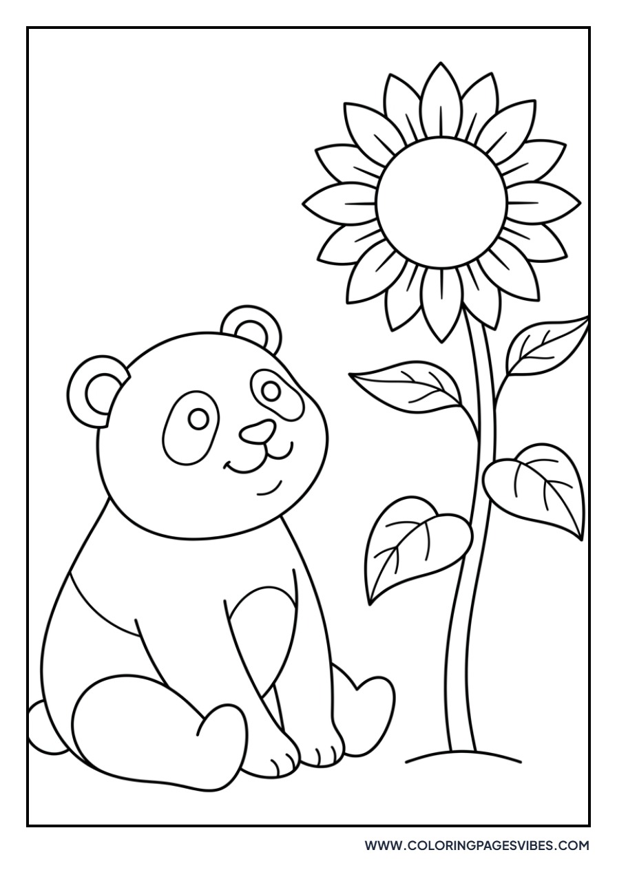 Panda with a Large Sunflower