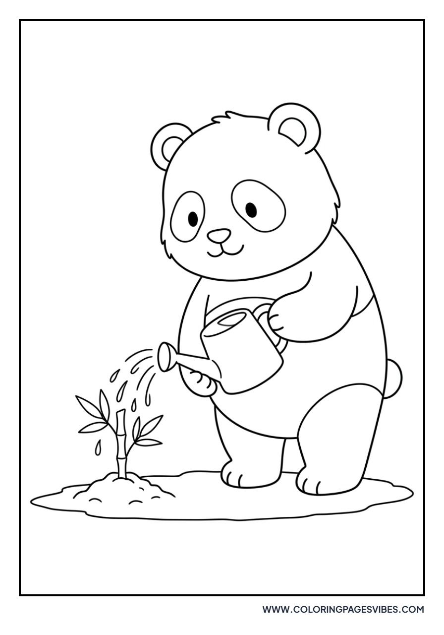 Panda with a Watering Can