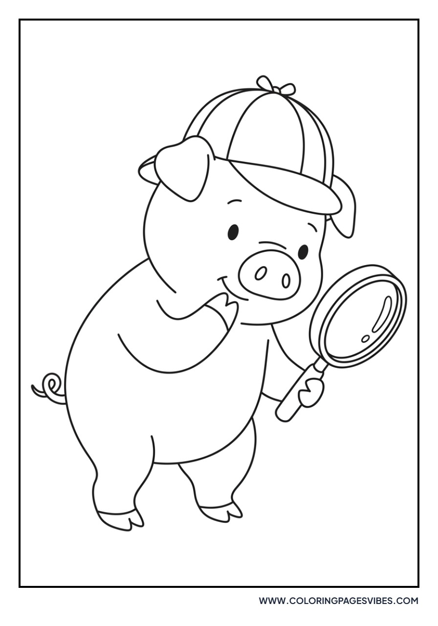 Detective Pig with Magnifying Glass