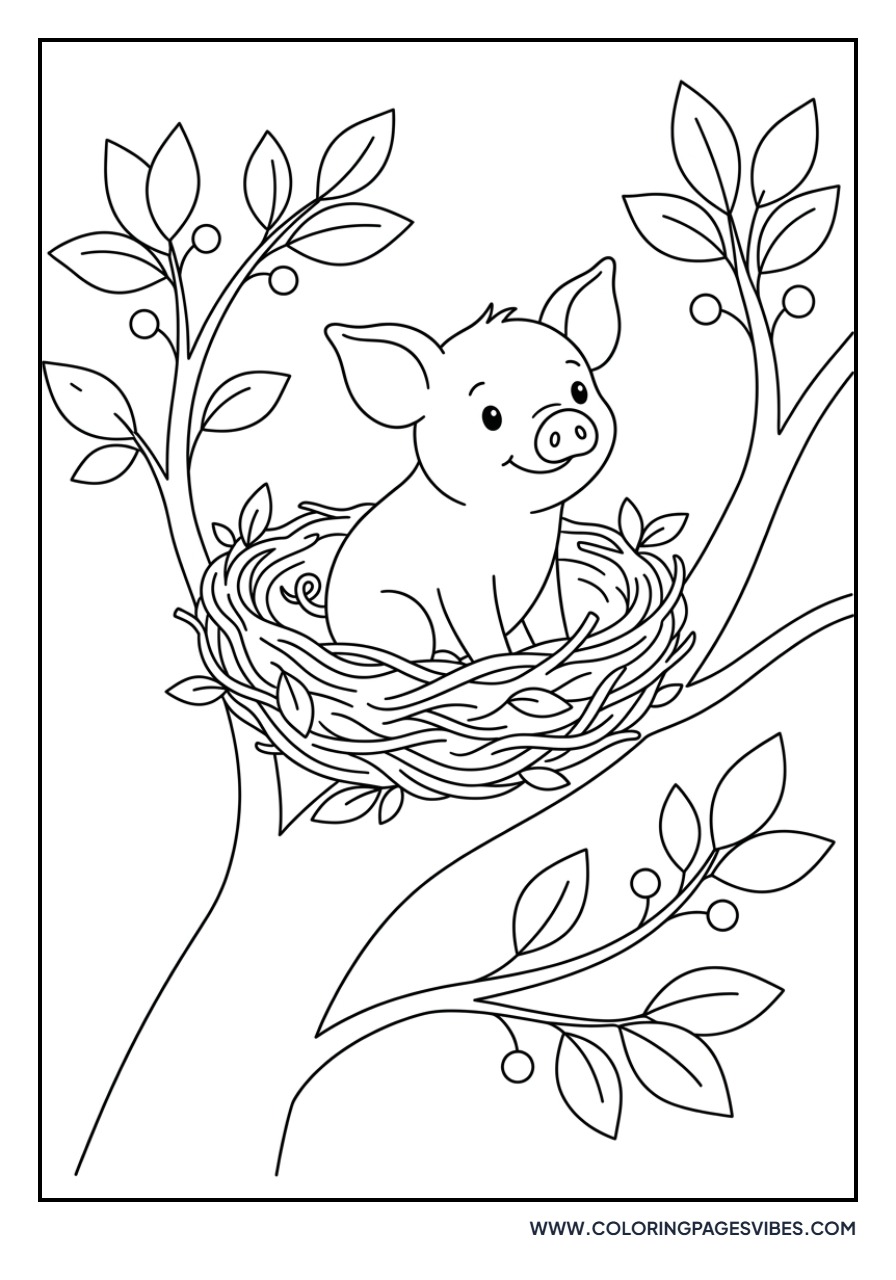 Pig Playing in Leaves