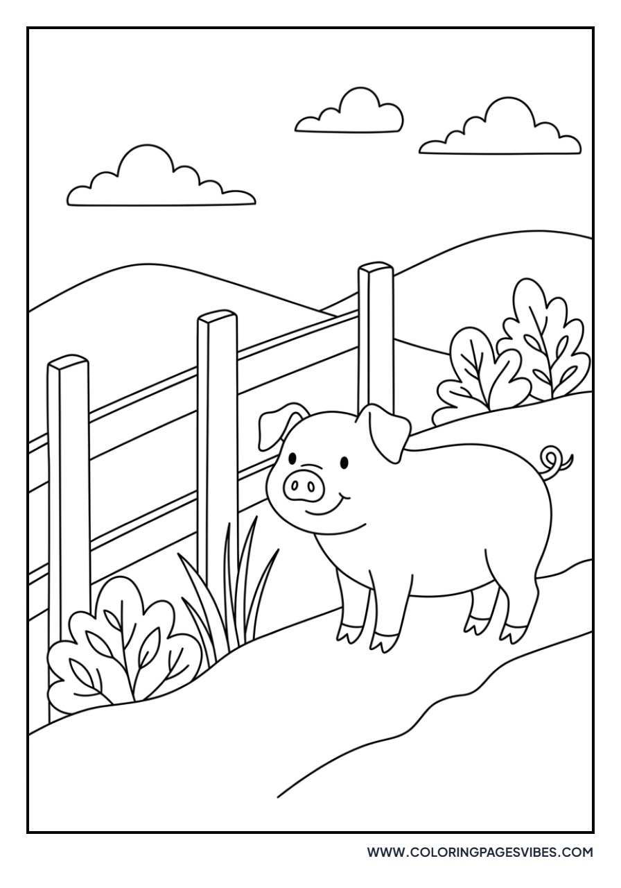 Pig Standing by a Fence