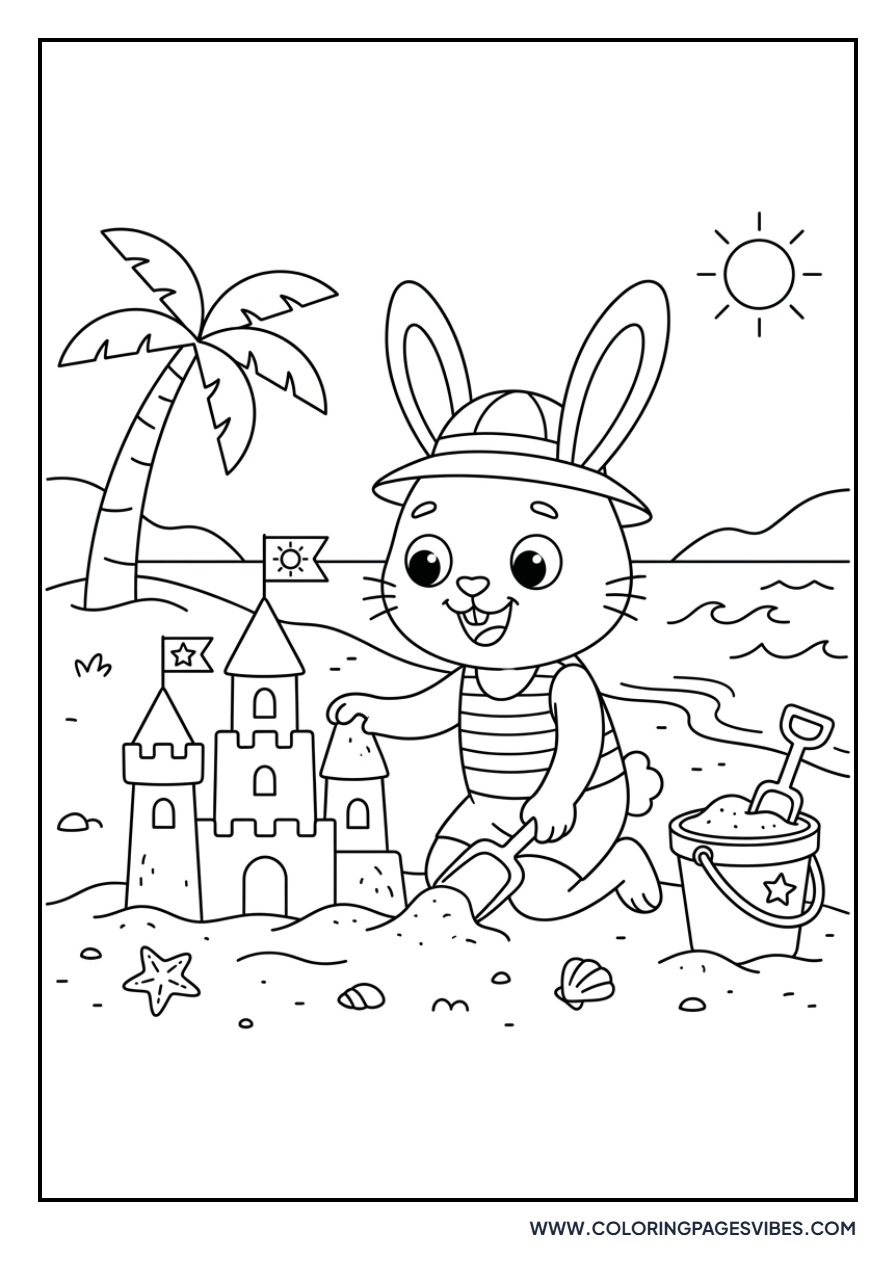 Rabbit Building a Sandcastle