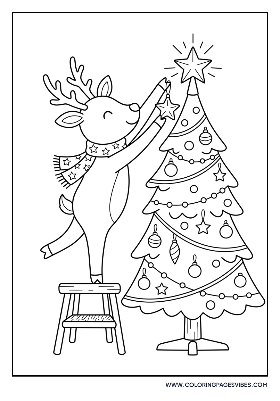 Reindeer Decorating a Tree