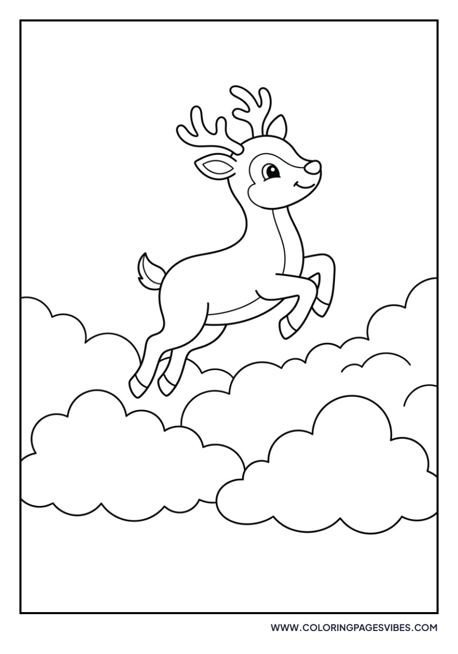 Reindeer Flying in Clouds