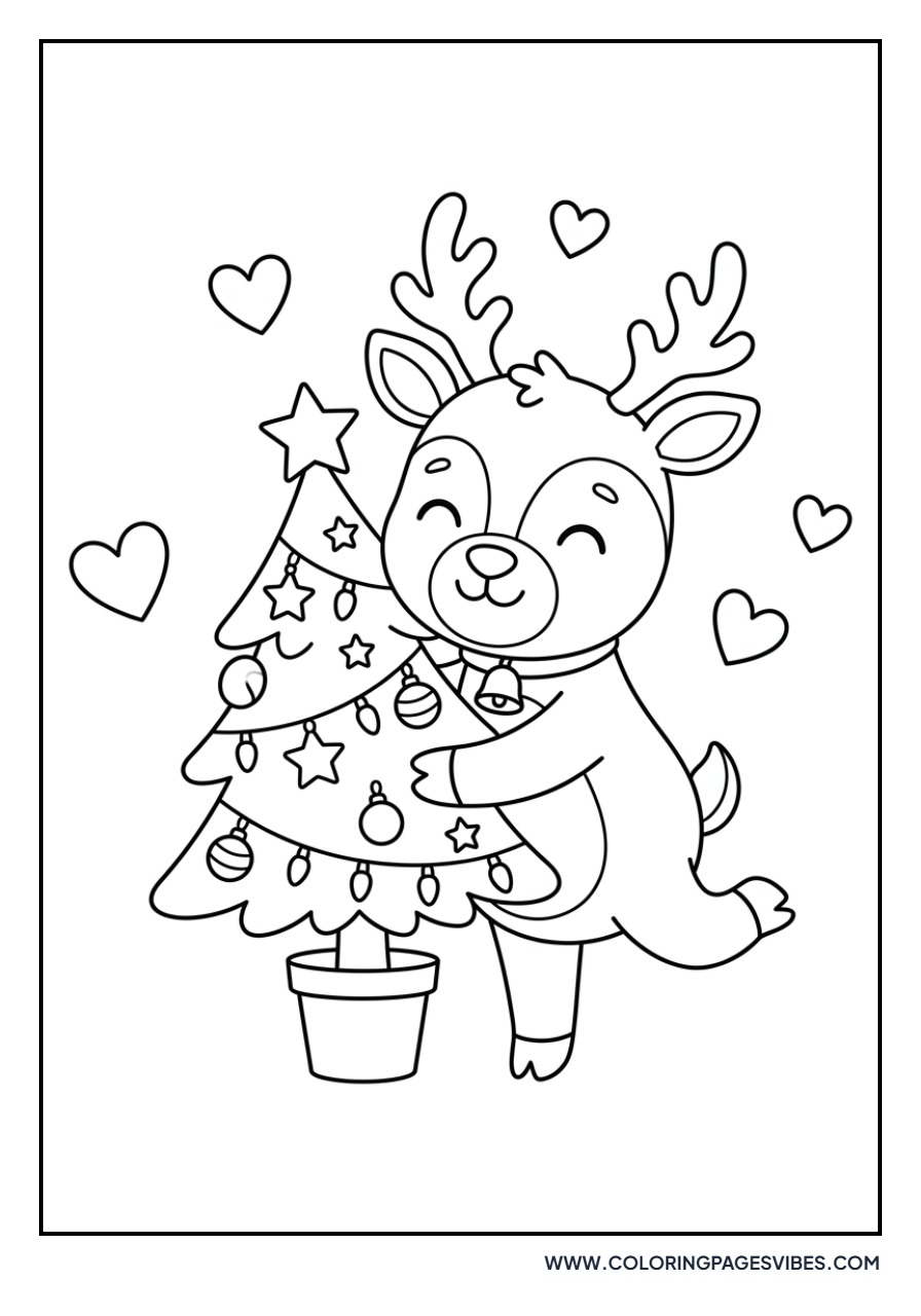 Reindeer Hugging a Tree